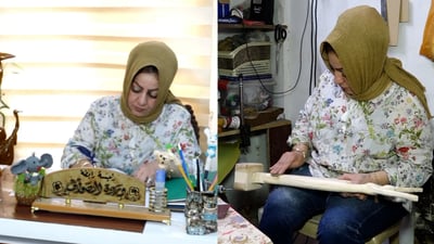 فيديو مع وردة الصواف في كركوك.. أول سيدة تفتح ورشة نحت وحياكة