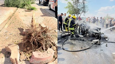 ئۆتۆمبێلێک وەرگەڕا و سووتا؛ چوار کەس بەسەختی برینداربوون