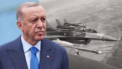 لە ئاسمان فڕۆکەی جەنگی یاوەری گەشتەکەی ئەردۆغان دەبن