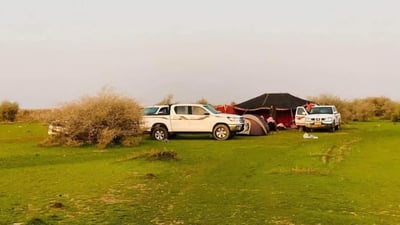 Camping enthusiasts explore the scenic Iraqi desert in Samawah