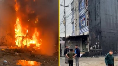 شاهد: طفلان يشعلان النار في كومة كرتون فتلتهم مطعمين للوجبات السريعة وسط أربيل