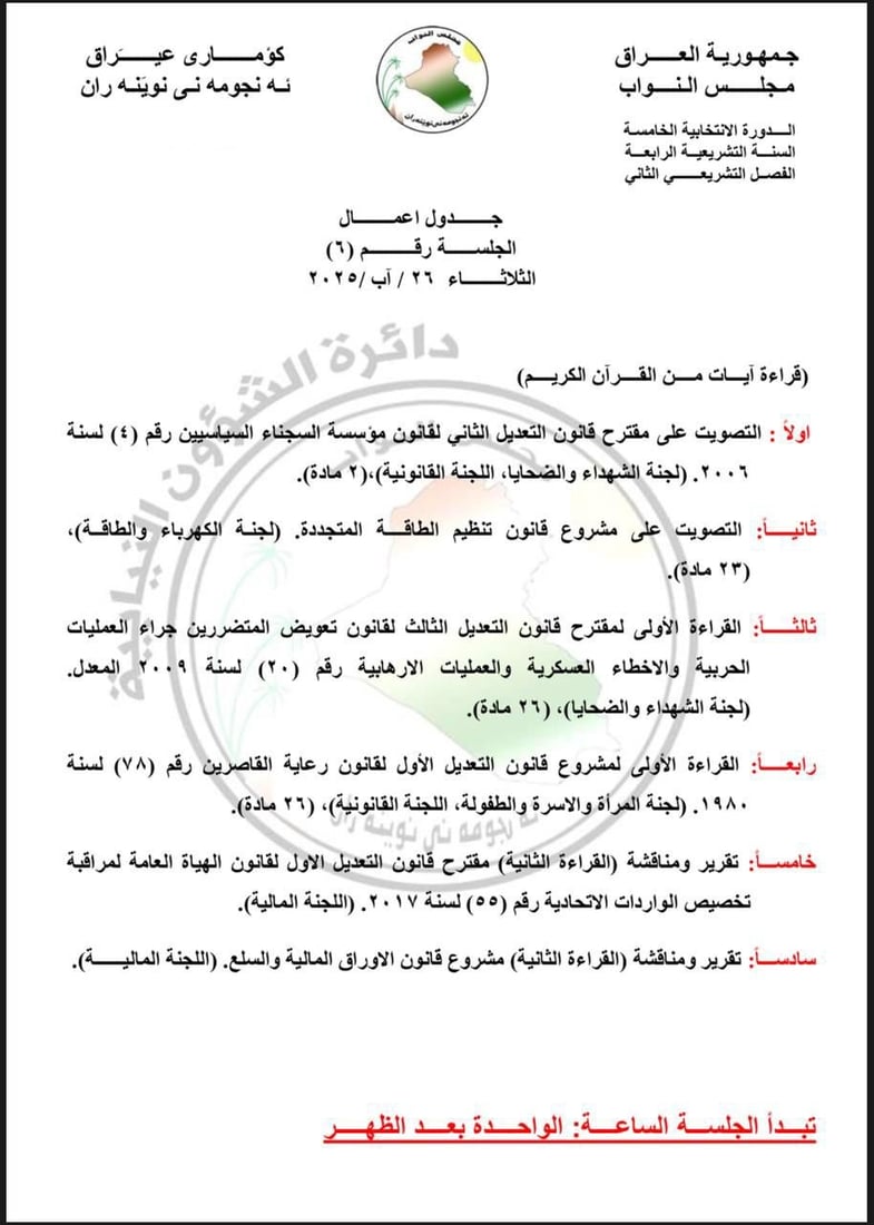 البرلمان ينشر جدول أعماله لـ 3 جلسات متتالية