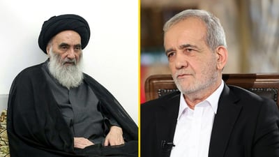 رئيس إيران يشكر المرجع السيستاني: حصن منيع وسند راسخ للمظلومين