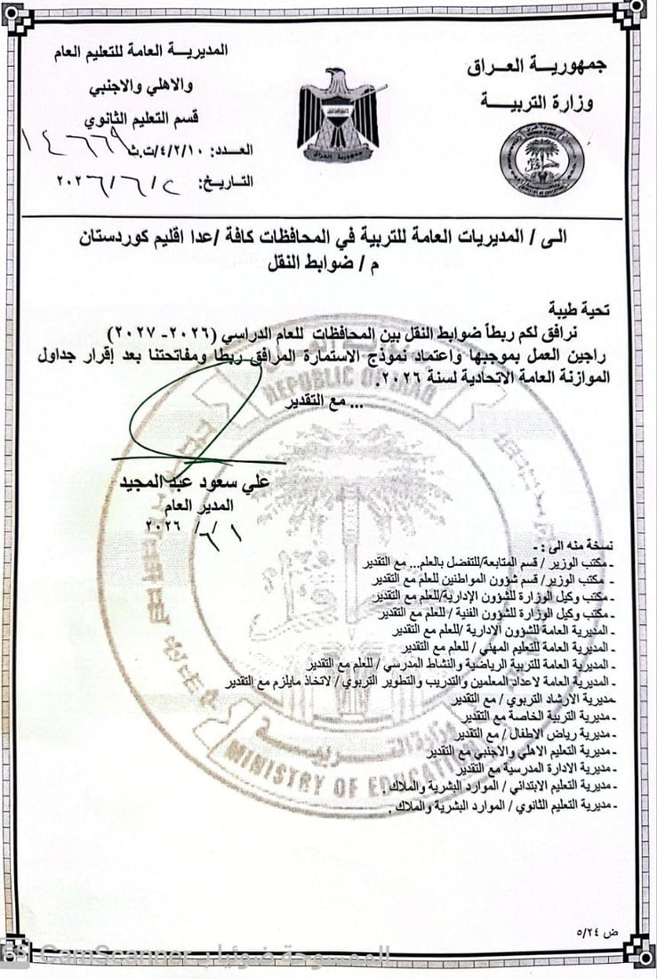 التربية تفتح باب النقل بين المحافظات من 1 حزيران حتى 30 أيلول (وثائق)