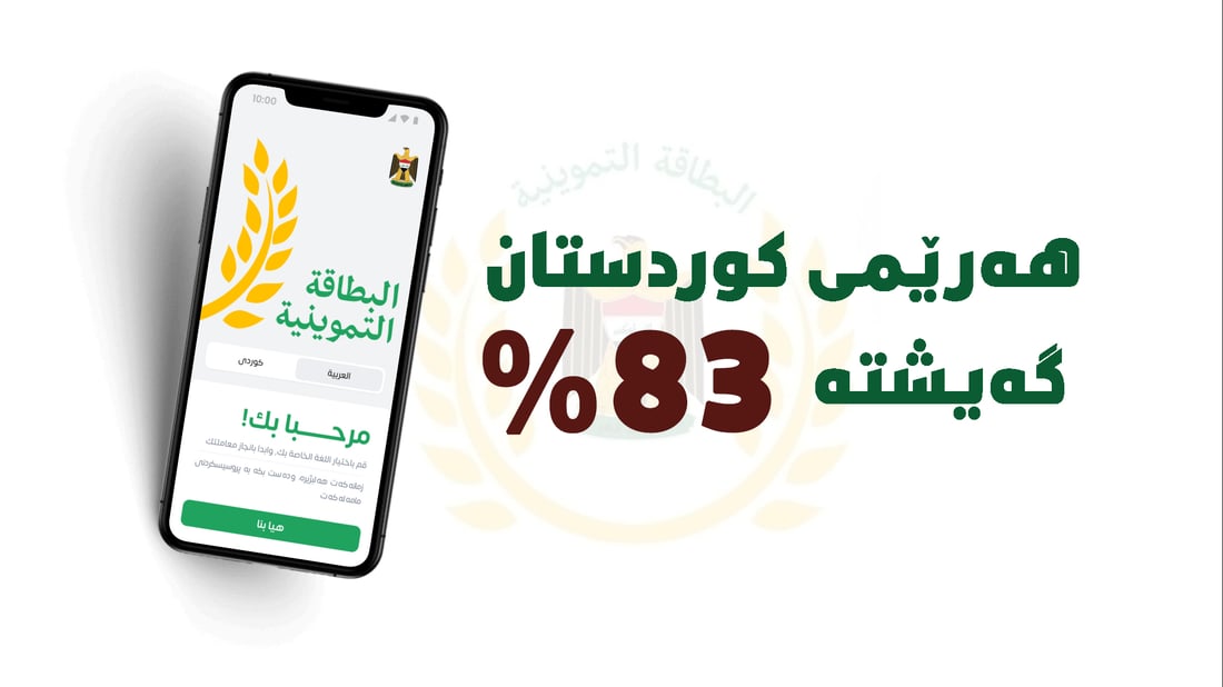 له‌ هه‌رێمى كوردستان رێژه‌ى به‌ئه‌لیكترۆنیكردنى پسووله‌ى خۆراک گه‌یشته‌ 83%