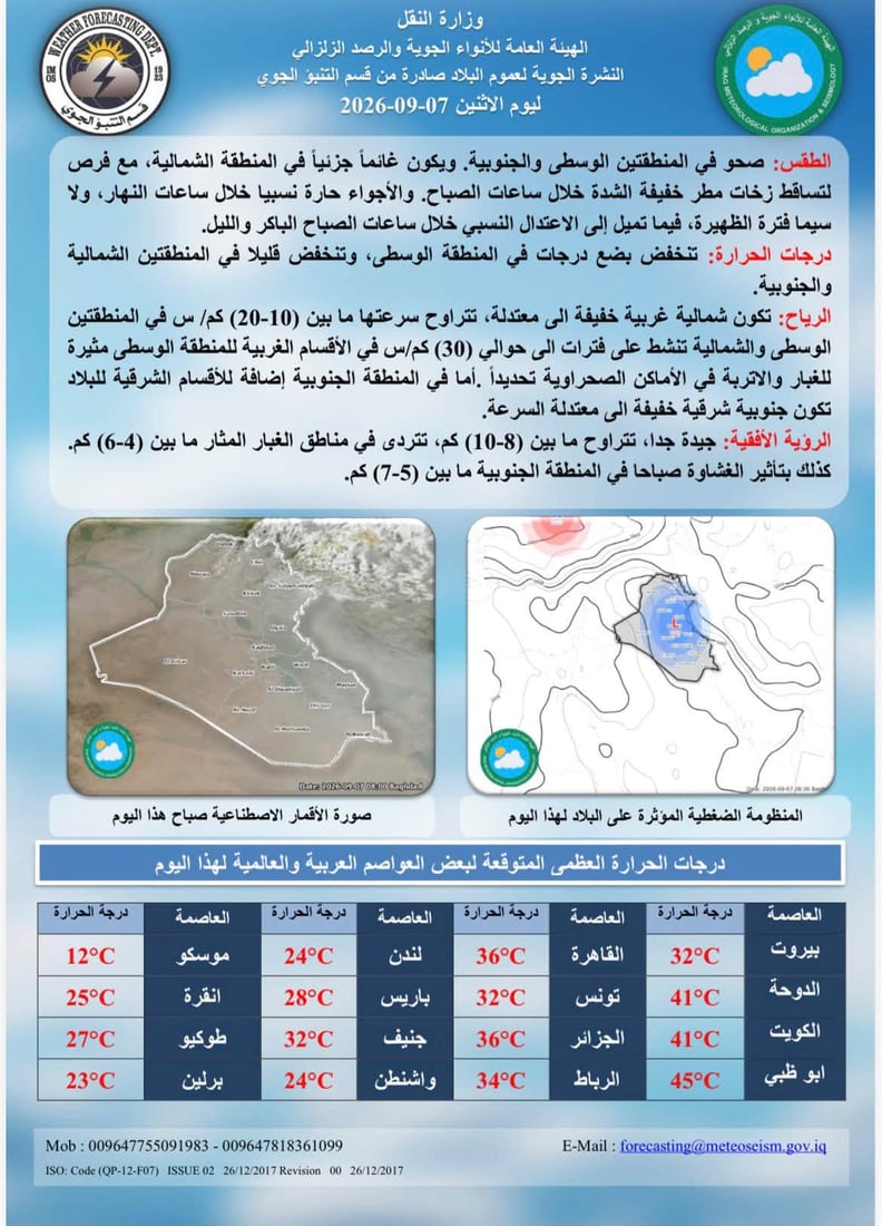طقس العراق.. أمطار مرتقبة وانخفاض في درجات الحرارة