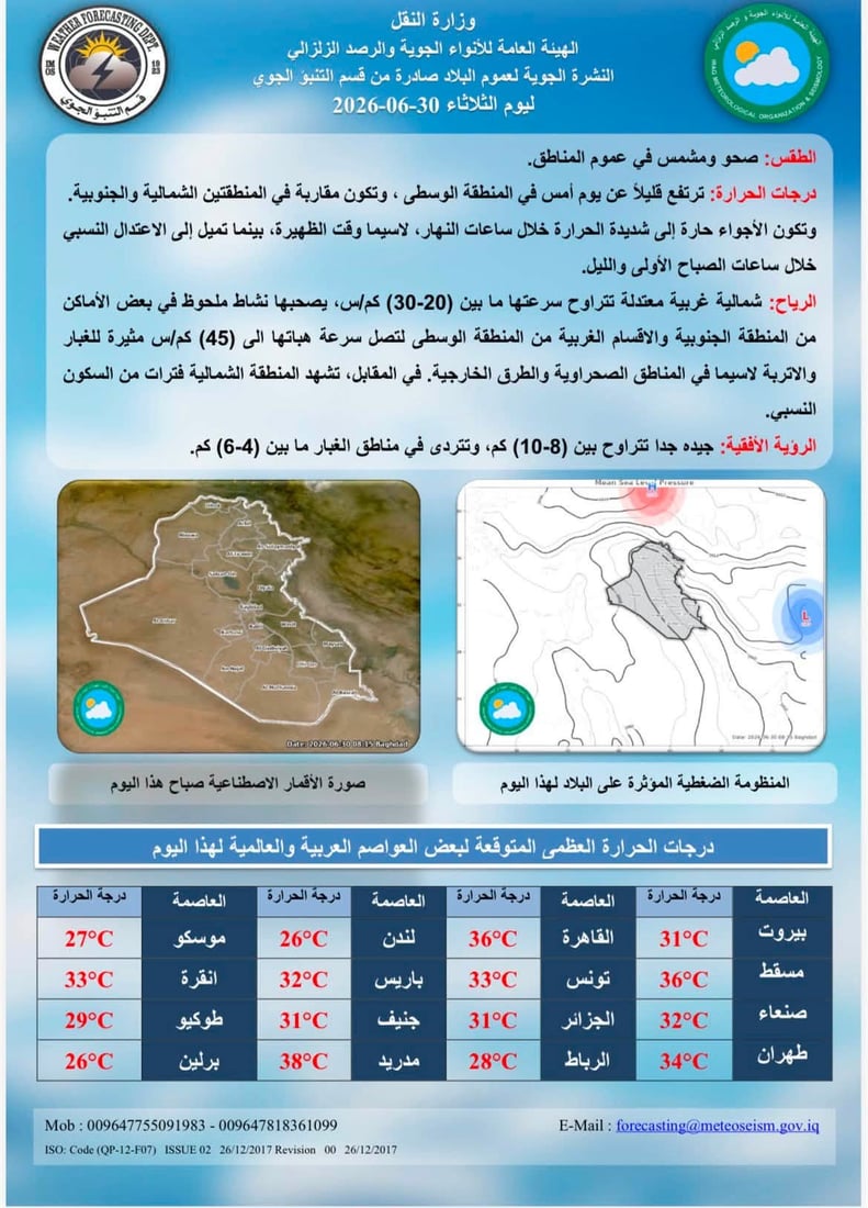 طقس العراق: الحرارة ترتفع مجدداً وتسجل 47 درجة في الجنوب