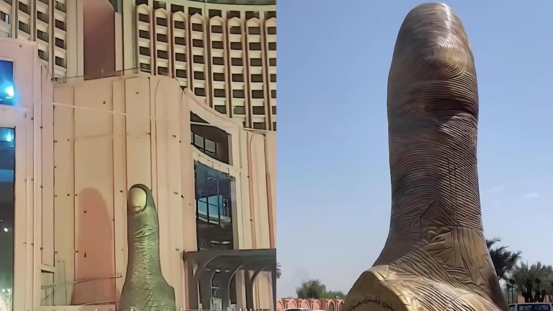 Sculpture of thumb stirs controversy in Baghdad
