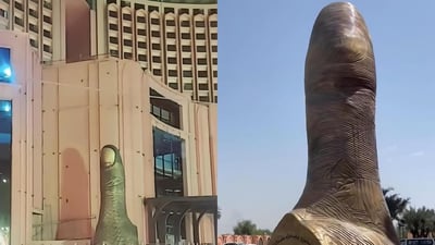 Sculpture of thumb stirs controversy in Baghdad