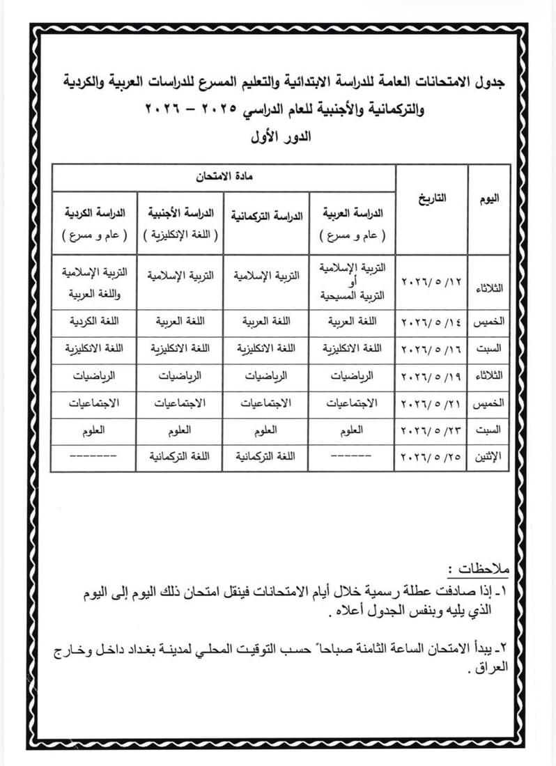 التربية تحدد مواعيد الامتحانات وتقرر تقليص المناهج للسادس الأدبي