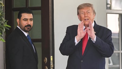 ترامب مع الزيدي في باب البيت الأبيض: الزيدي فاز.. أحب العراق.. حالياً هذا كل ما لدي