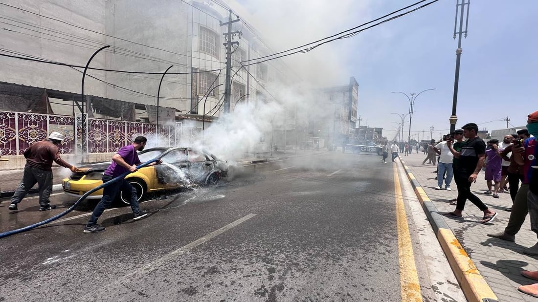 Parked car catches fire in Basra as officials blame extreme heat