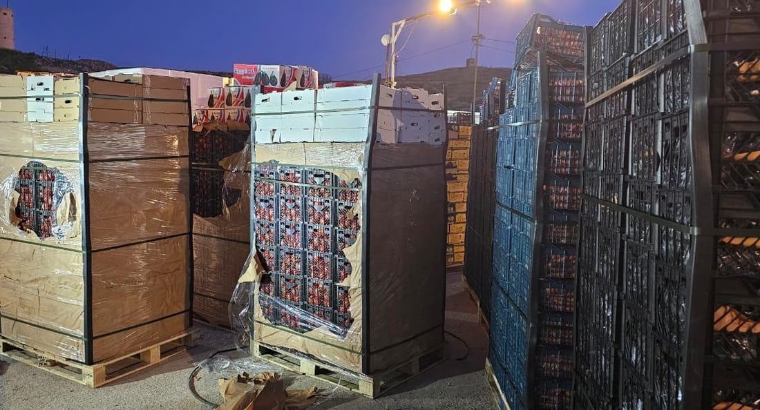ضبط 3 شاحنات محملة بالطماطم الممنوعة من الاستيراد في منفذي مندلي