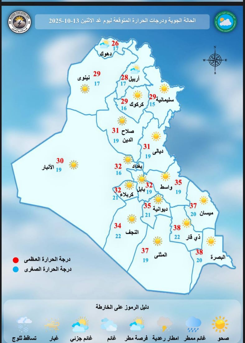 طقس العراق: أجواء صحوة معتدلة في معظم مدن البلاد