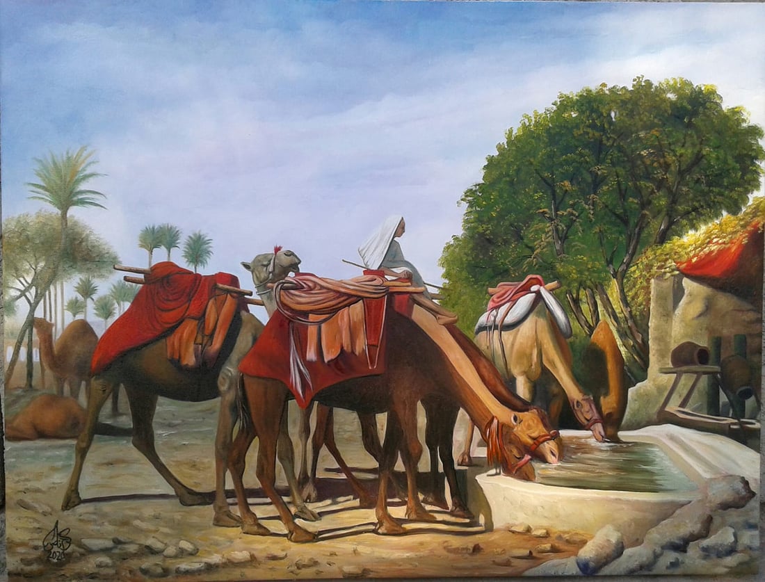 “بالدشداشة والعقال”.. ستيني بموهبة فطرية يُجسّد طبيعة الريف بلوحات عالمية