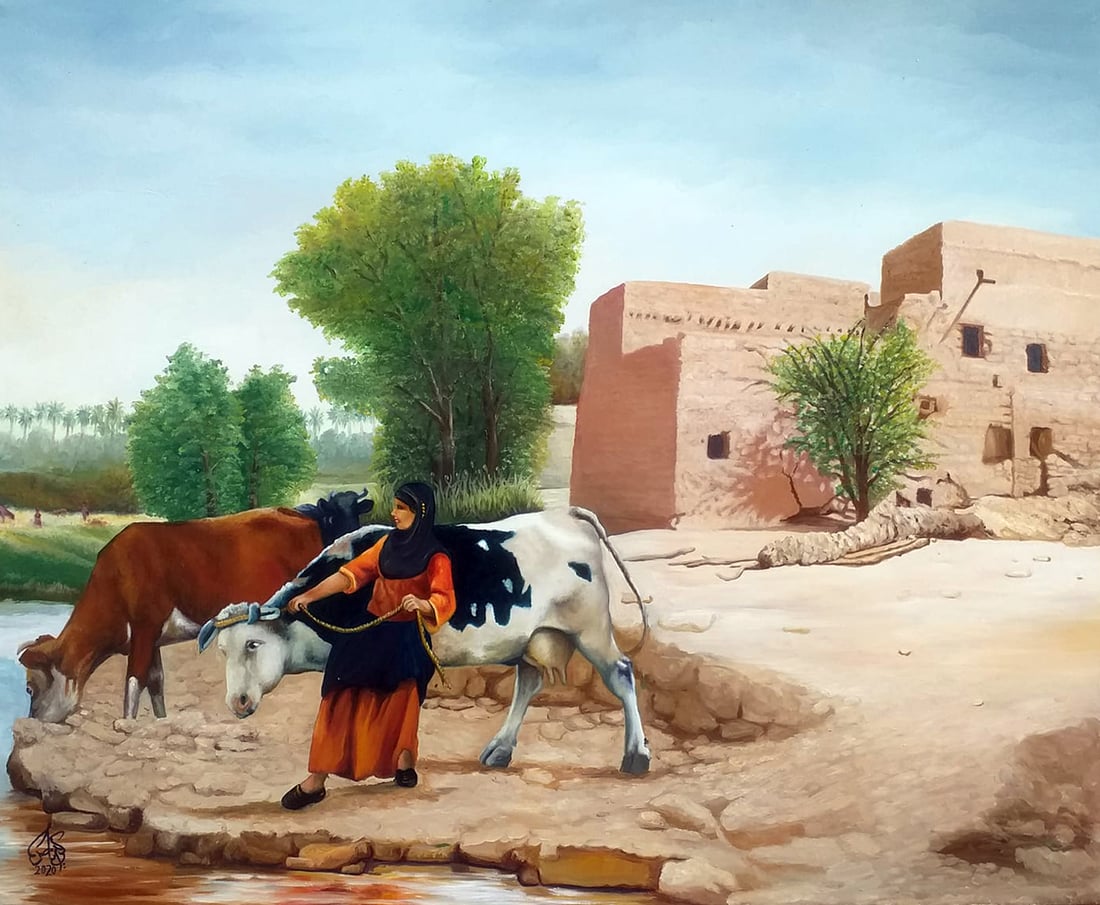 “بالدشداشة والعقال”.. ستيني بموهبة فطرية يُجسّد طبيعة الريف بلوحات عالمية