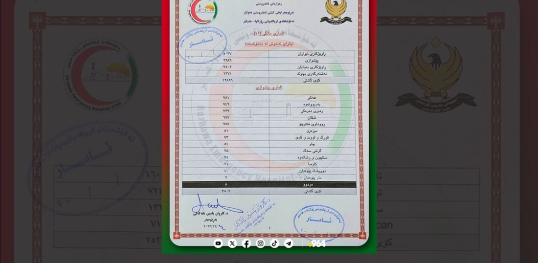 Erbil hospital figures indicate drop in number of serious traffic accidents