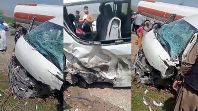 Twelve injured in collision between minibus and sedan near Smaquli