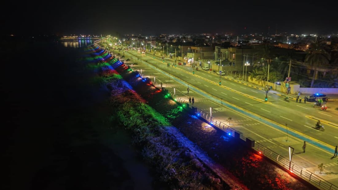 بطول 2.6كم.. صور جوية لافتتاح كورنيش قضاء الحي الجديد في واسط