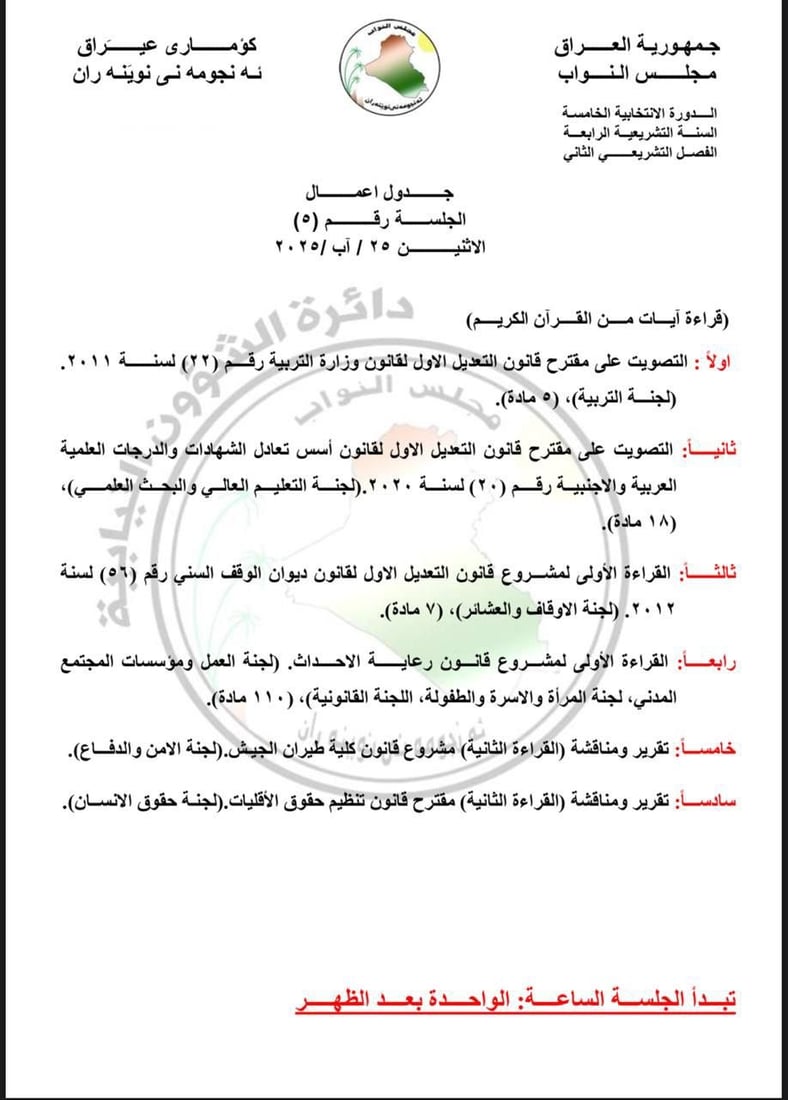 البرلمان ينشر جدول أعماله لـ 3 جلسات متتالية