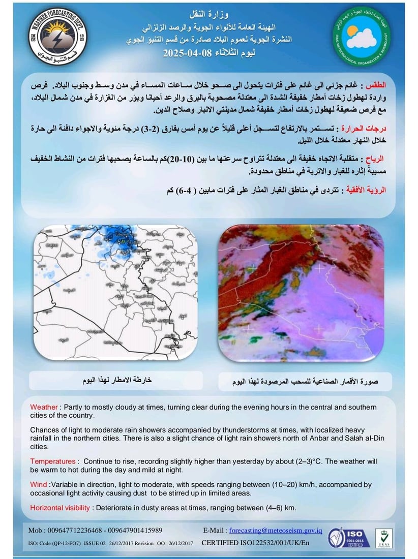 طقس العراق: أجواء صحوة تتحول إلى غائمة مع فرص لزخات مطرية