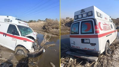 Ambulance falls into canal after collision in Wasit