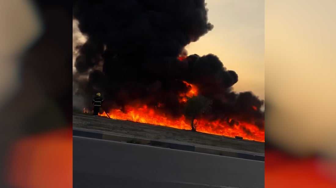 فيديو: انقلاب صهريج محمل بالنفط في مدخل تكريت