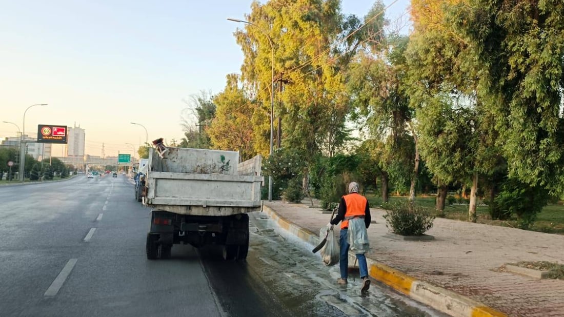 بەیانیی ئەمڕۆ شەقامی 60 مەتریی هەولێر بەتەواوی شۆردرا