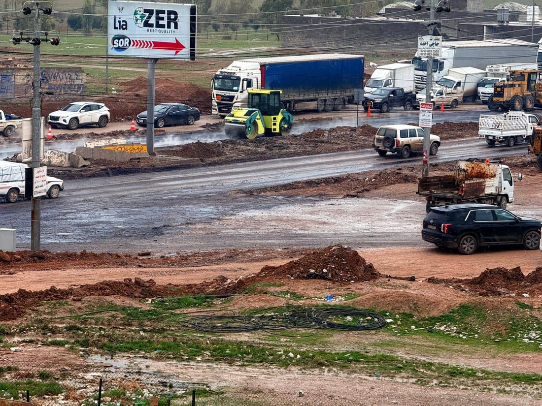 باران بارین قیڕتاوکردنەکەی رێگای هەولێری بۆ گوێڕ وەستاندووە