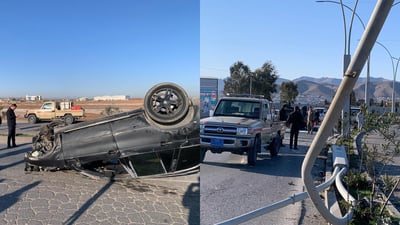 ئۆتۆمبێڵیک خۆی وێران کرد و ستوونێکی رووناکیشی لەبن دەرهێنا 