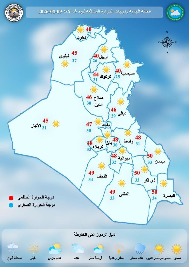 أجواء صيفية حارة وغبار خفيف في الوسط والجنوب