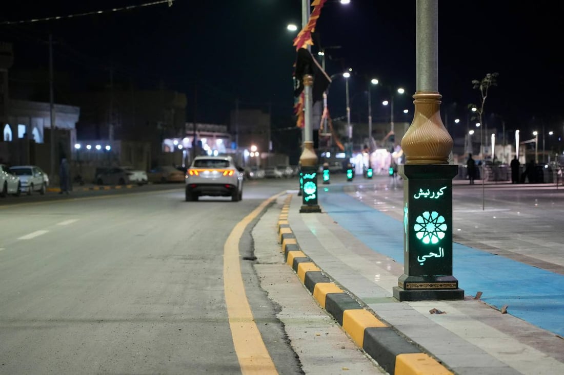 بطول 2.6كم.. صور جوية لافتتاح كورنيش قضاء الحي الجديد في واسط