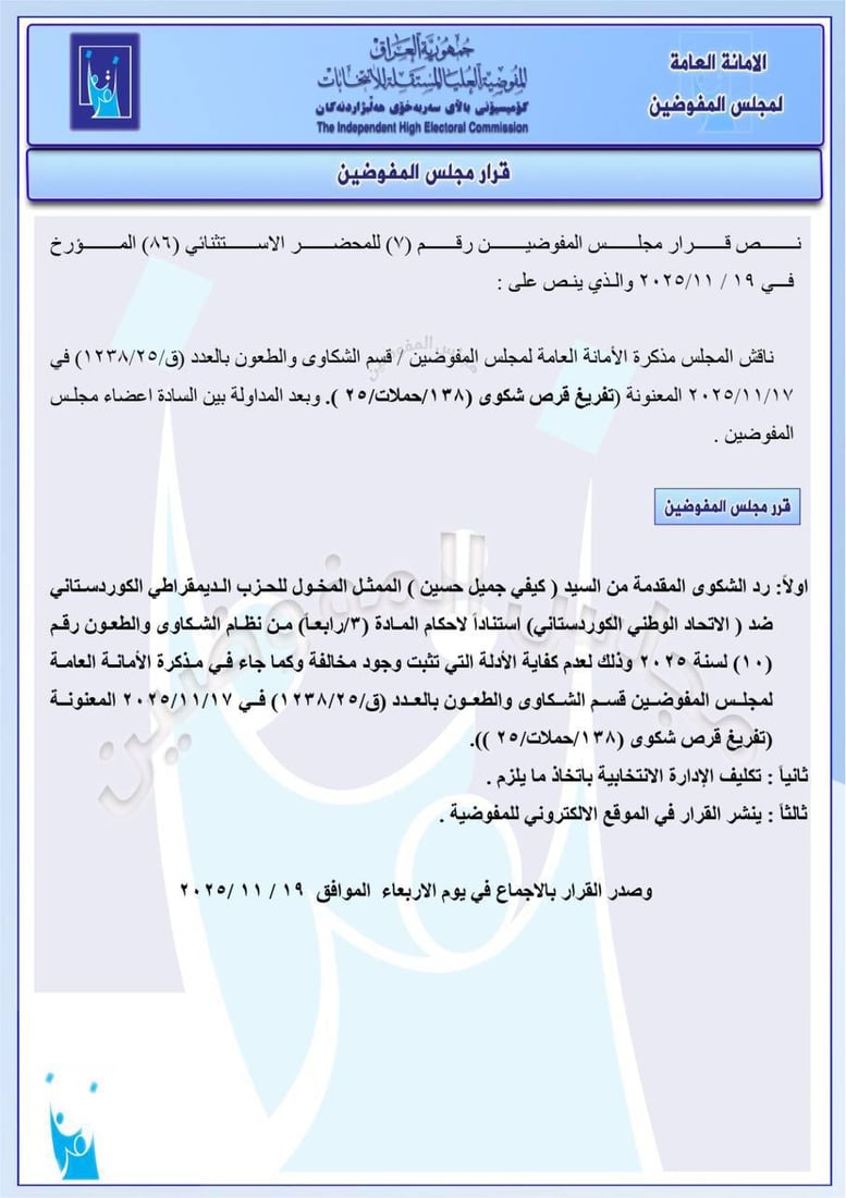 استبعاد مرشح هادي العامري في نينوى وغرامة 50 مليوناً على تحالف يزن مشعان