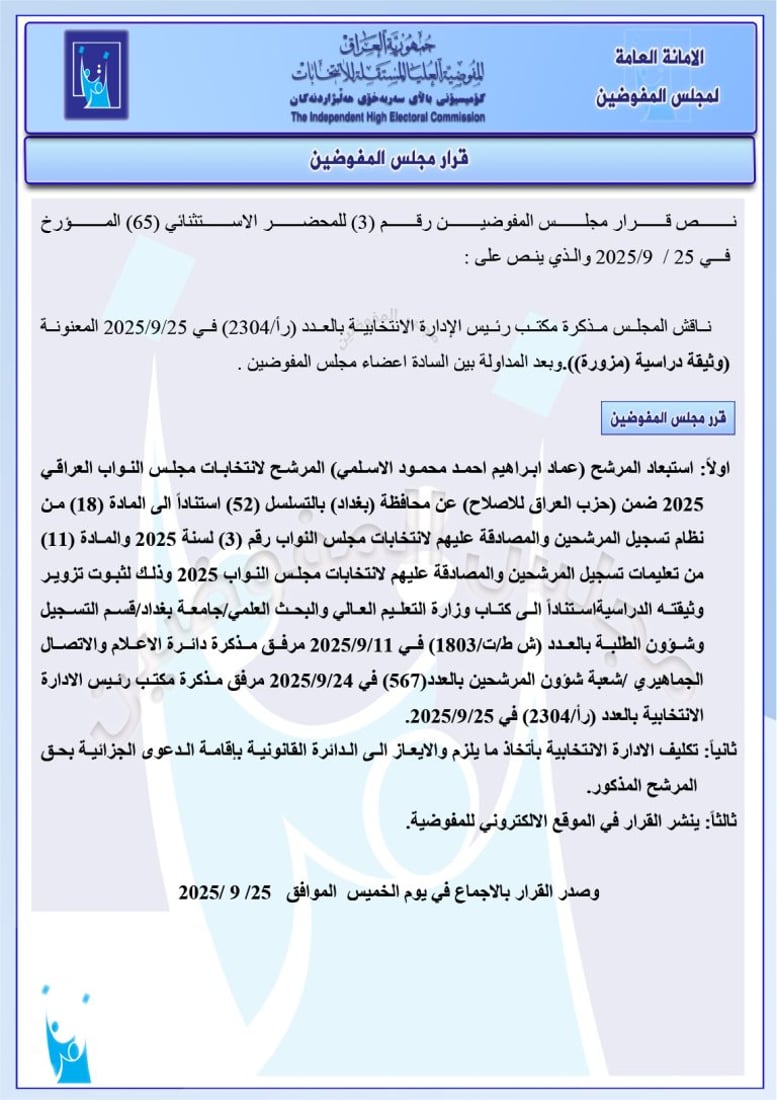المفوضية تستبعد 20 مرشحاً من الانتخابات.. تزوير وثائق وشمول بالاجتثاث