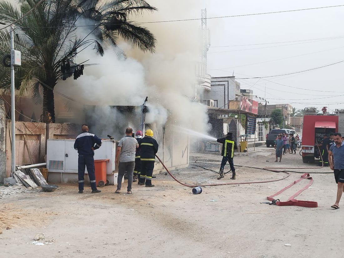 صور من الحلة قبل قليل: النيران تلتهم كرفاناً لحماية منزل قائد أمني