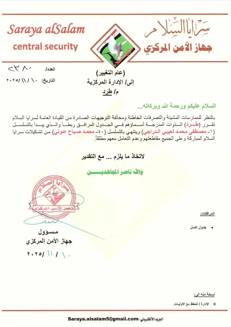 الحملة الصدرية تتسع.. سرايا السلام تواصل طرد المنتسبين ودفعة جديدة من 40 “مخالفاً”