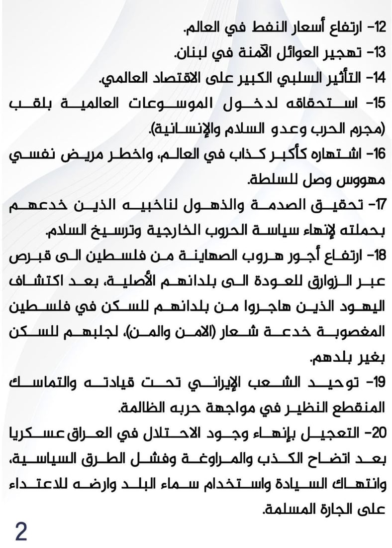 أكرم الكعبي يكتشف 20 “إنجازاً” لترامب