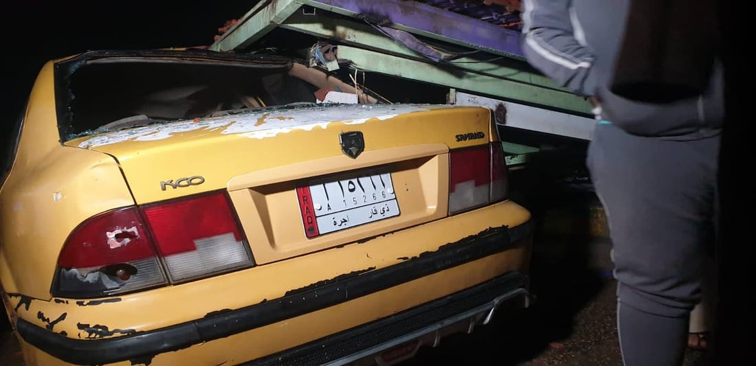 الناصرية: انهيار مسقف عند جسر الغراف على سيارة أجرة بسبب الأمطار (صور)