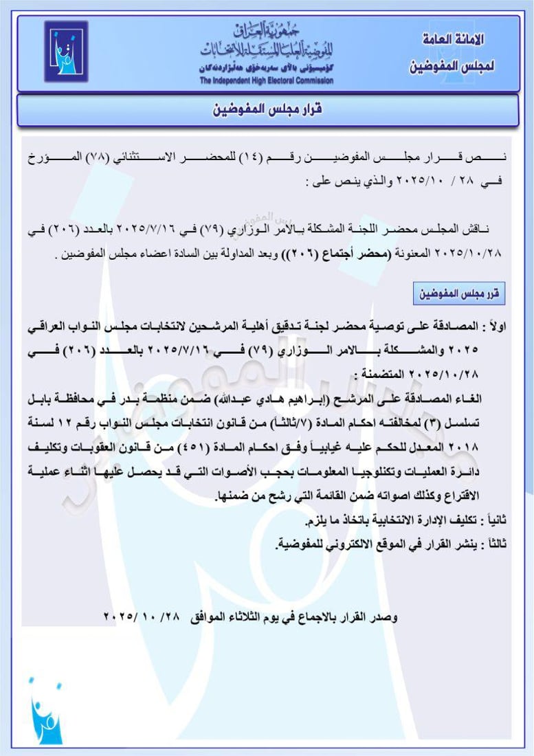 استبعاد مرشحين من تحالفات السوداني والخنجر والعامري.. قرارات جديدة من المفوضية
