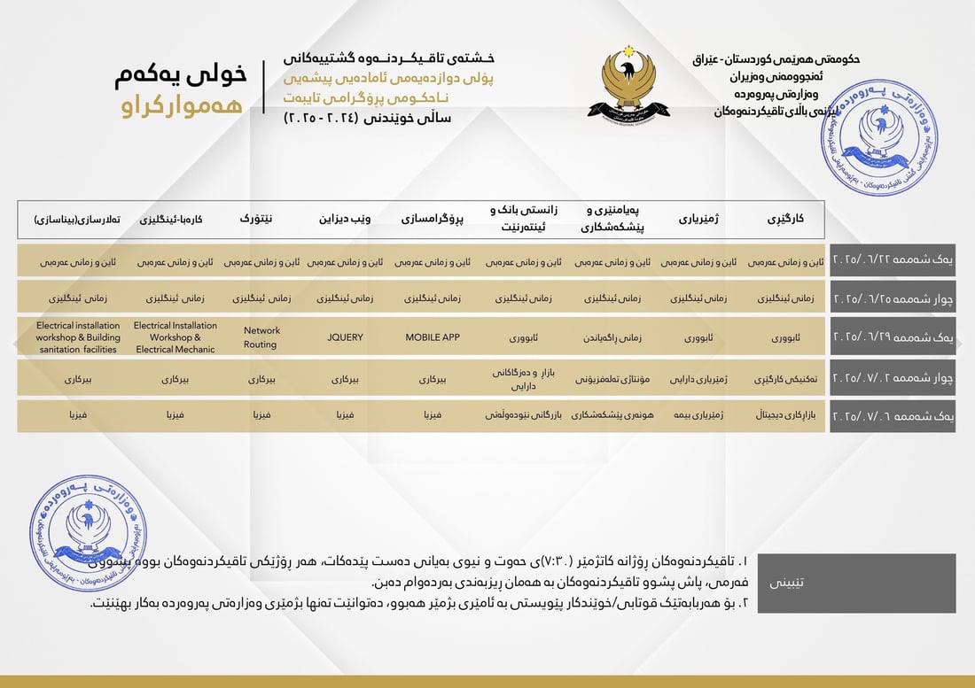 خشتەى نوێى تاقیکردنەوەکان راگەیەندرا