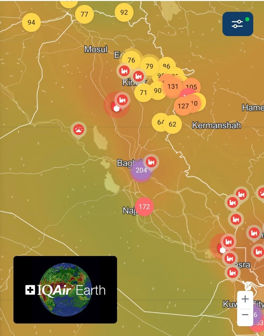 الهواء في بغداد خطير جداً.. البنفسجي قبل حالة الطوارئ! (صور)