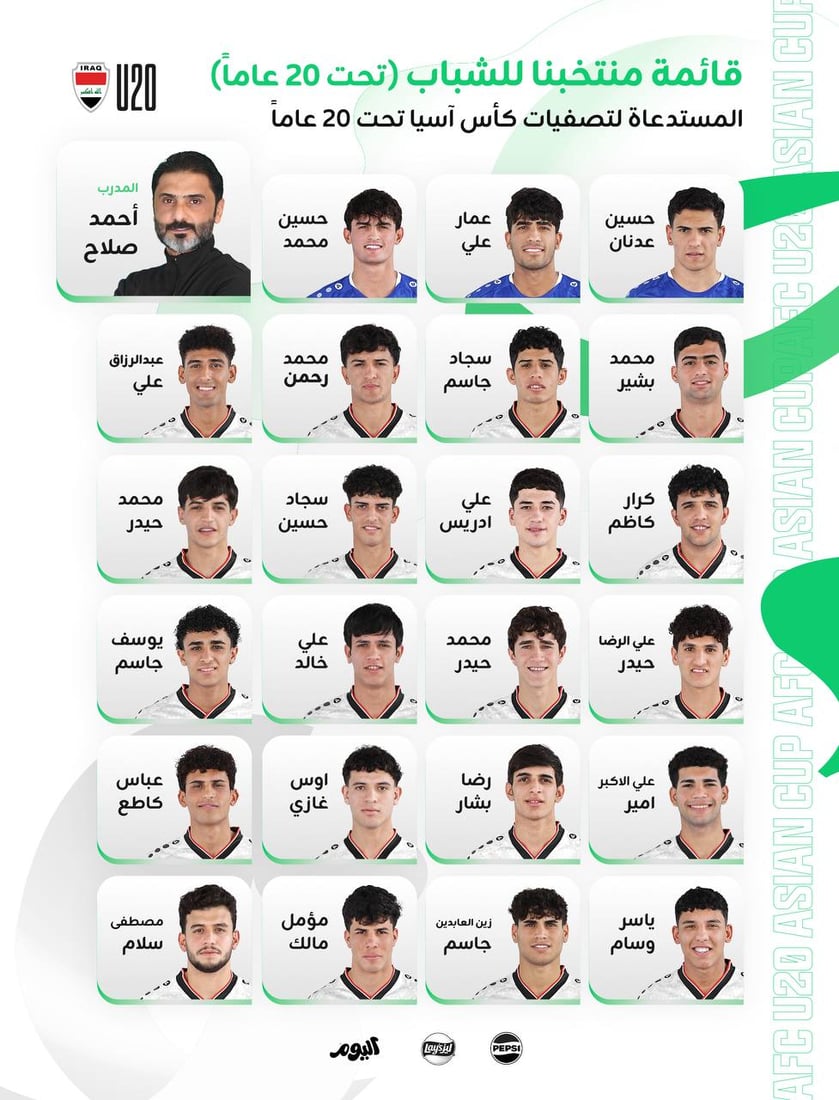 اتحاد الكرة يعلن قائمة شباب العراق لتصفيات كأس آسيا تحت 20 عاماً