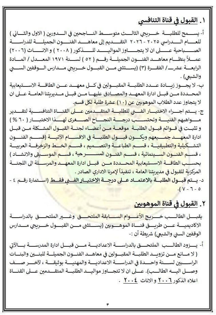 شروط وآليات التقديم والاختبارات في معاهد الفنون الجميلة الصباحية – التربية