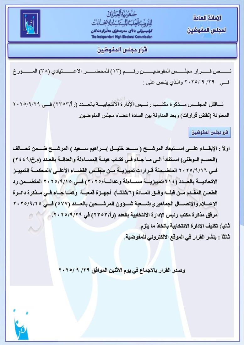 حزمة قرارات من مفوضية الانتخابات: استبعاد مرشحين وغرامات ضد آخرين