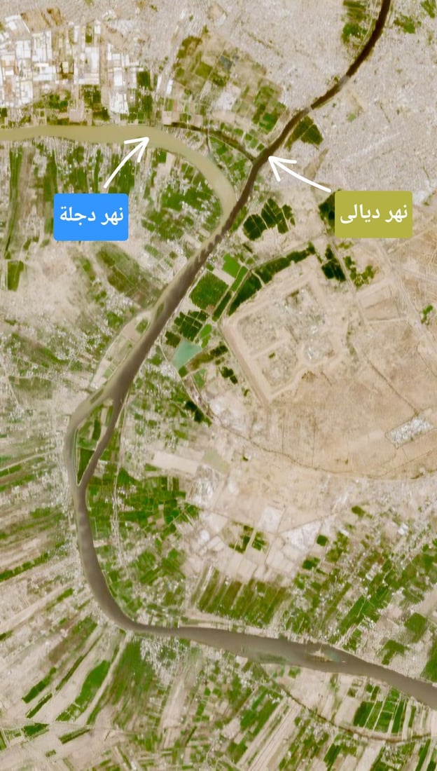 صورة نشرها مرصد تلسكوب العراق عن تلوث مياه نهر ديالى وفقاً لرصد الأقمار الصناعية