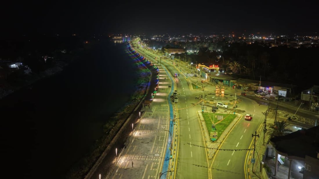 بطول 2.6كم.. صور جوية لافتتاح كورنيش قضاء الحي الجديد في واسط