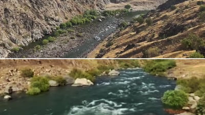 له‌ دیوى شارباژێڕ ئێران به‌ هه‌وه‌سی خۆى ئاو به‌رده‌داته‌وه‌ و دەیگرێتەوە