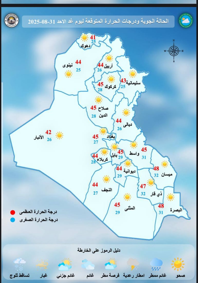 طقس العراق: الحرارة ترتفع مع بداية الأسبوع ثم تنخفض نهايته