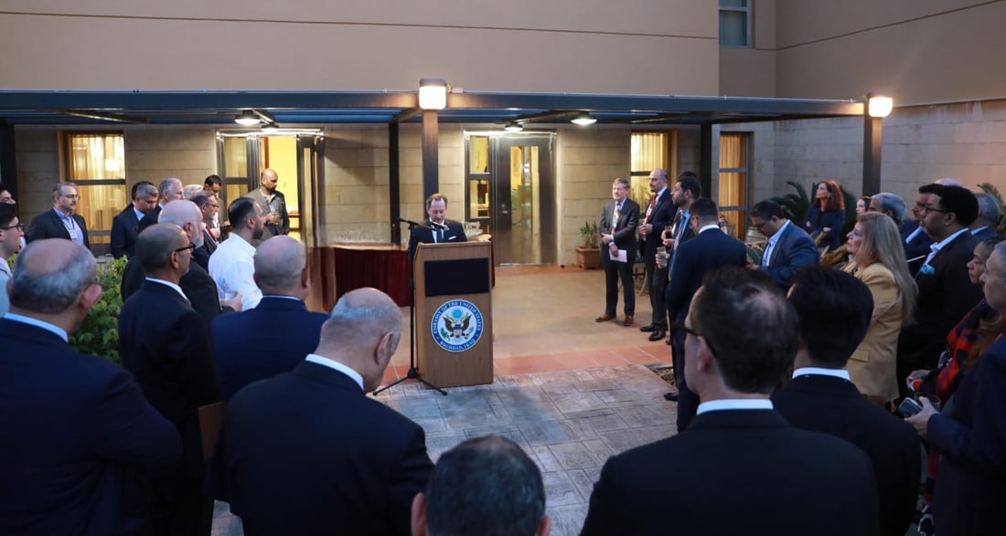 A U.S. official addresses members of the largest-ever American trade delegation to Iraq during a reception at the U.S. Embassy in Baghdad. Photo by U.S. Embassy Baghdad.