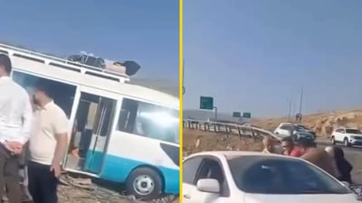 “كوستر” سياح فقد السيطرة وكاد أن يسقط من حافة جبل في أربيل (فيديو)